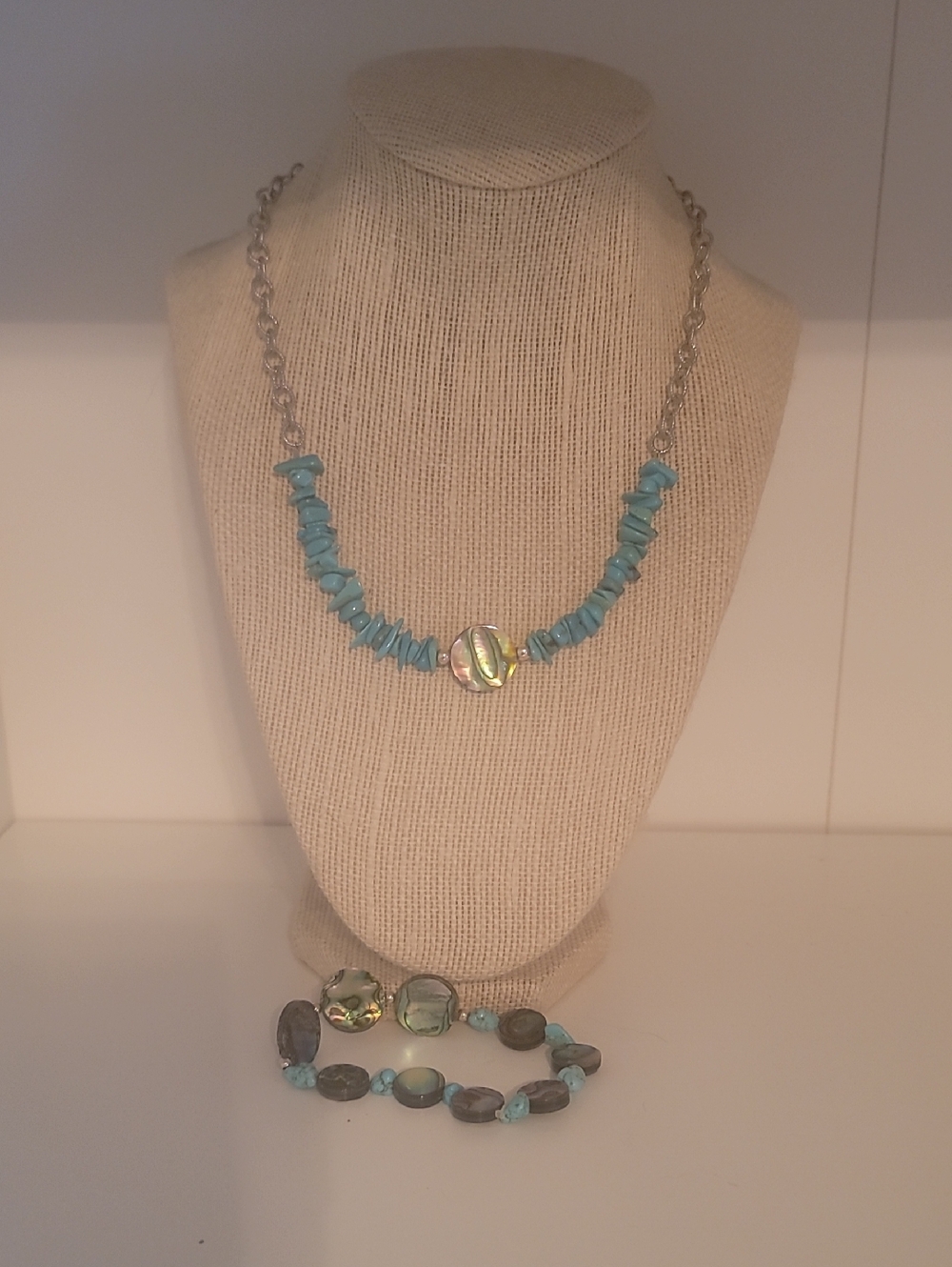 Turquoise Bead Necklace and Bracelet Set - Blue Accent Jewelry